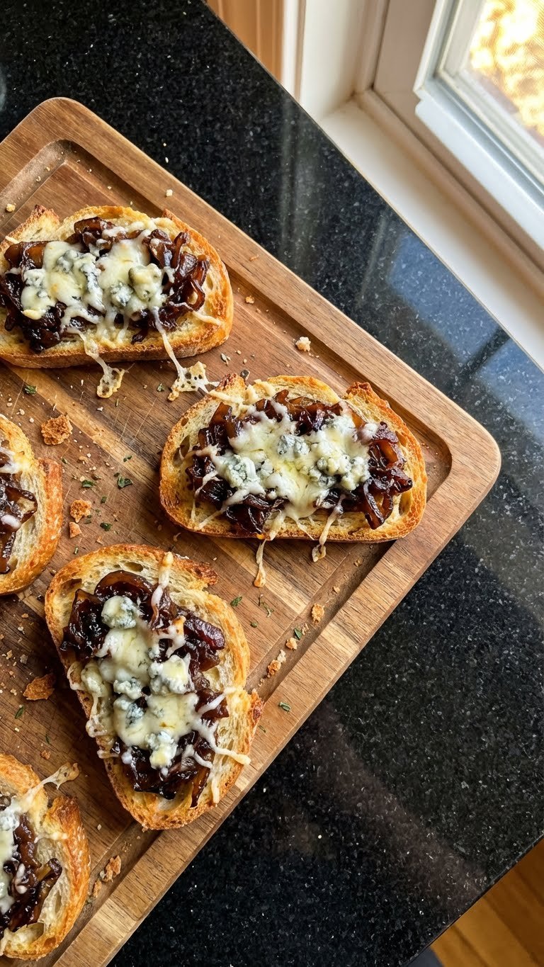 Caramelized Onion and Gorgonzola Crostini