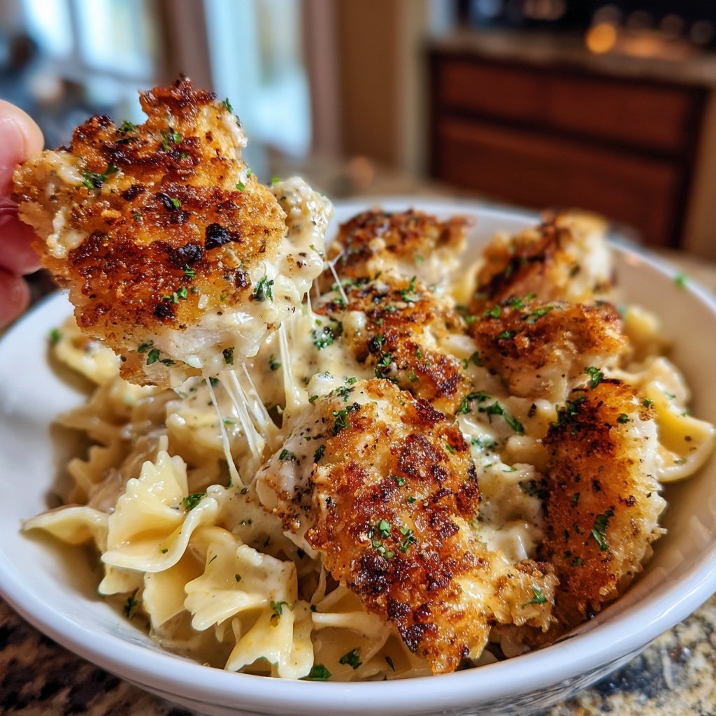 Crispy Chicken with Creamy Pasta