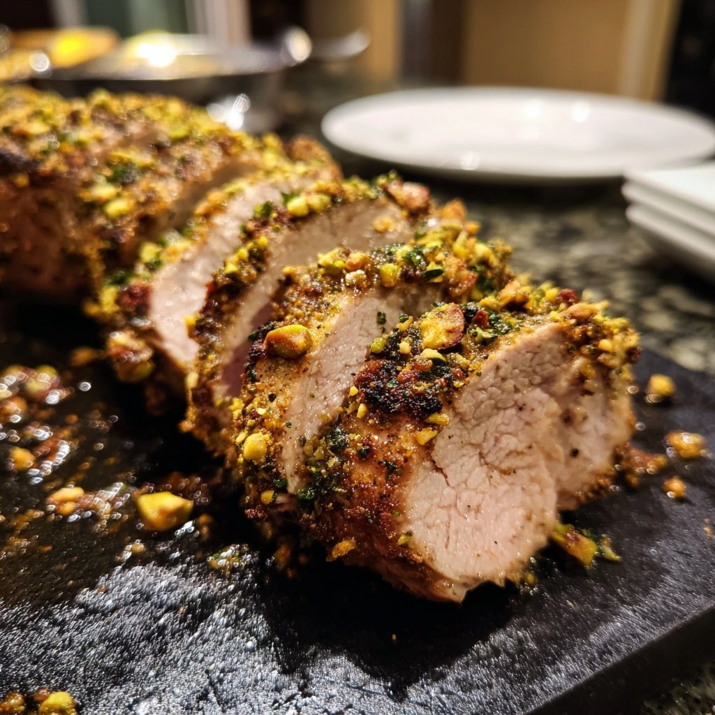 Pistachio Crusted Pork Tenderloin with White