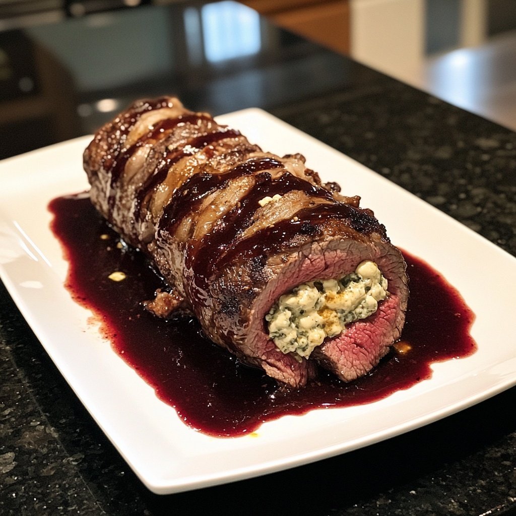 Gorgonzola-Stuffed Beef Tenderloin with Port Wine Sauce
