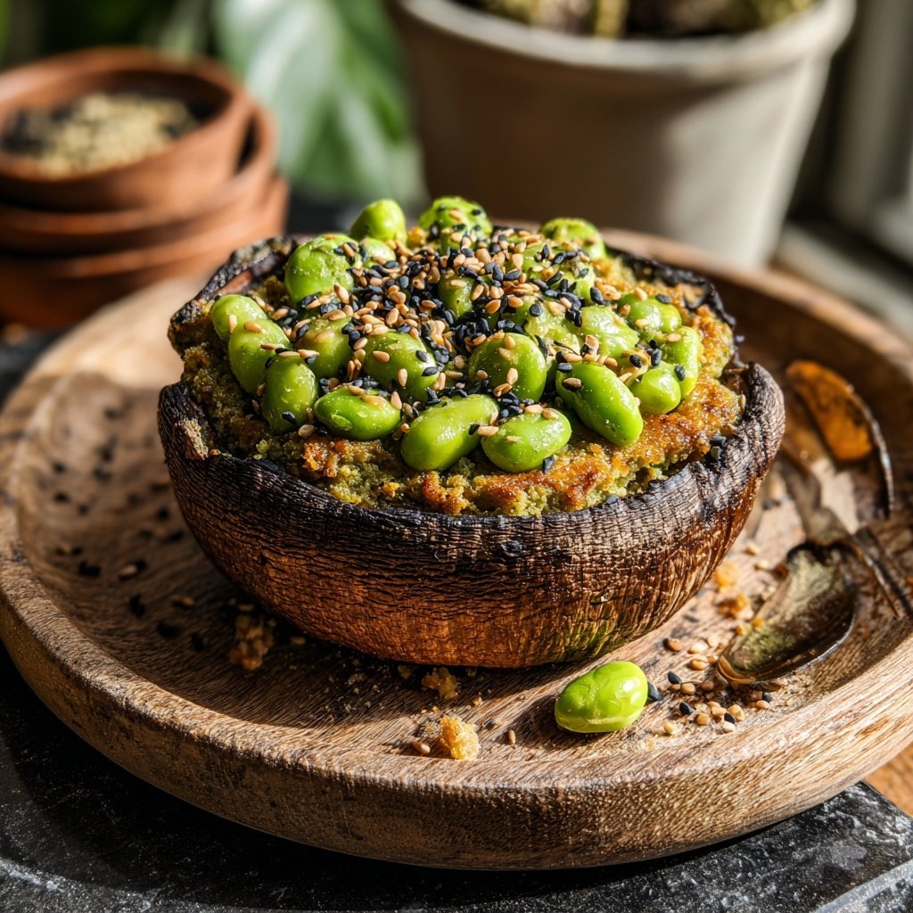 Edamame Bean-Stuffed Portobello Mushroom