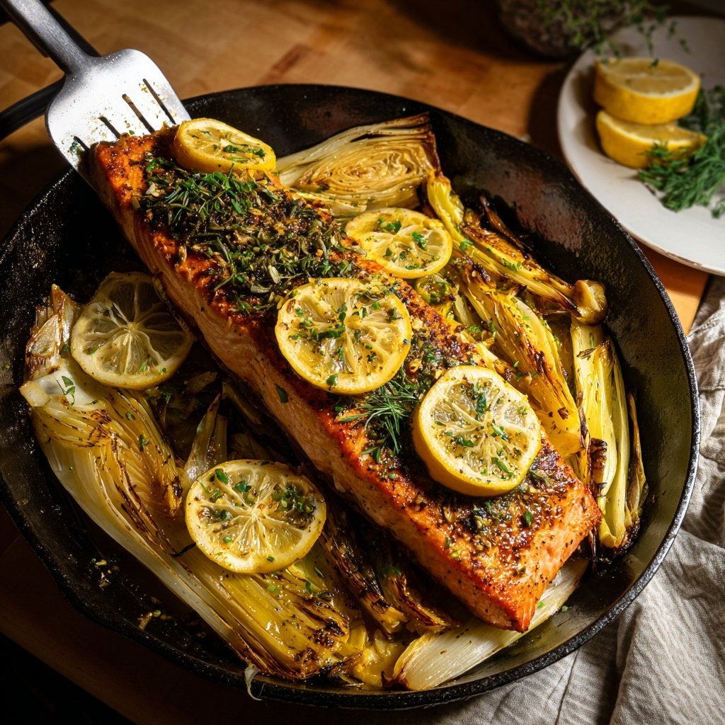 One-Pan Roast Salmon with Leeks